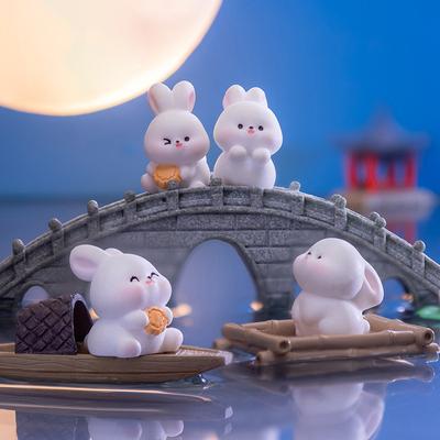 Cartoon Cute Mid Autumn Festival Rabbit Doll Mid Autumn Festival Mooncake Tabletop Decorations Cute Rabbit Resin Ornament Gift