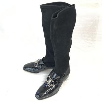 Ferragamo Attention Design Mokasíny s ozdobou Bit Dlouhé Kozačky 4.5 22.0 Černé Lodičky Vzácné(POUŽITÝ)