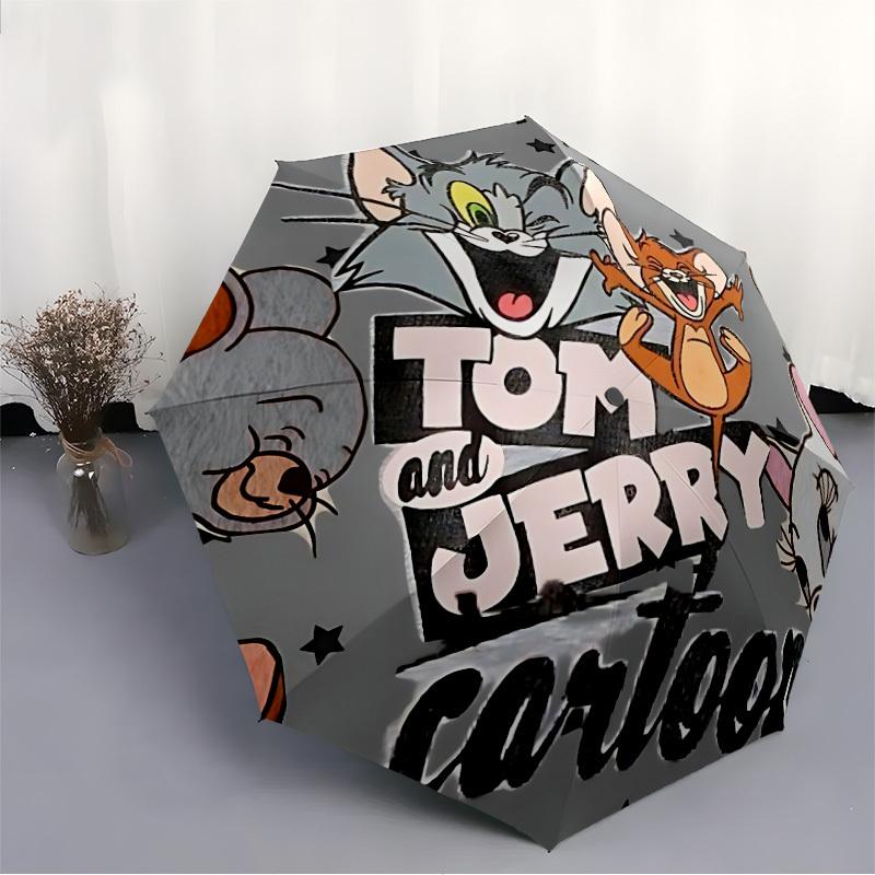 Tom Jerry Auto Open/close, 8-Rib Iron Frame, Compact Folding Umbrella All-Season 0808098