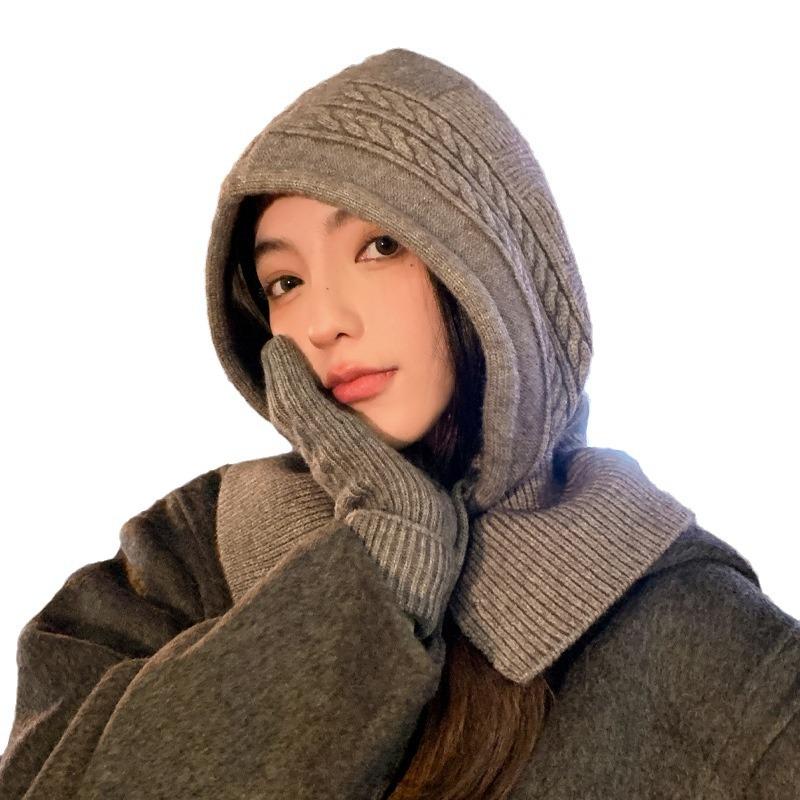 Fashion Cape, Thermal Cap, Children's Scarf, Integrated Hat, Winter Barak Method Cold-proof Ear Protection Hat, Knitted Wool Hat