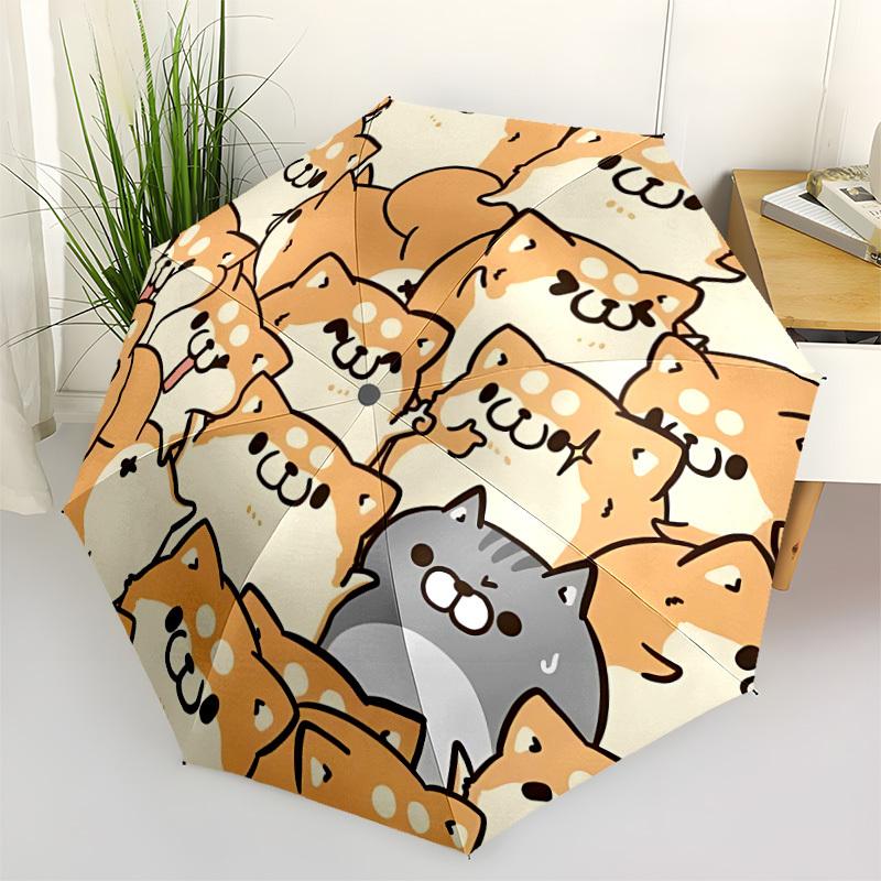1pc Shiba Inu Dog Automatic Folding Umbrella Portable Collapsible Umbrella for All Seasons, 8-Rib Durable Construction065