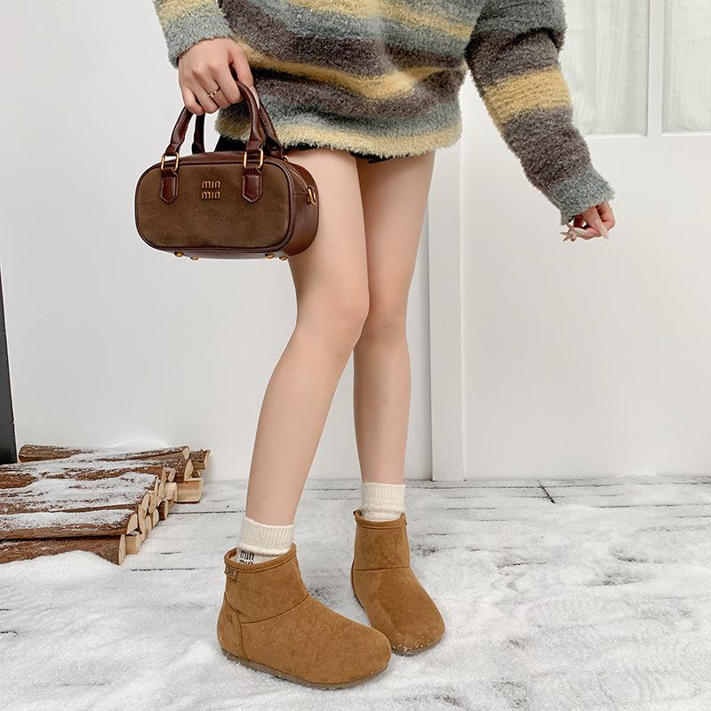 Winter 2025 new matte leather flat-bottomed retro Martin boots women's velvet warm ugly big-headed snow cotton boots