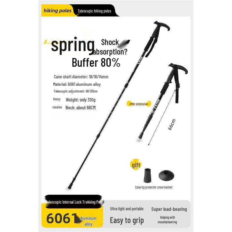 Ultra-Light Telescopic Aluminum Trekking Pole with T-Grip Handle for Hiking and Climbing