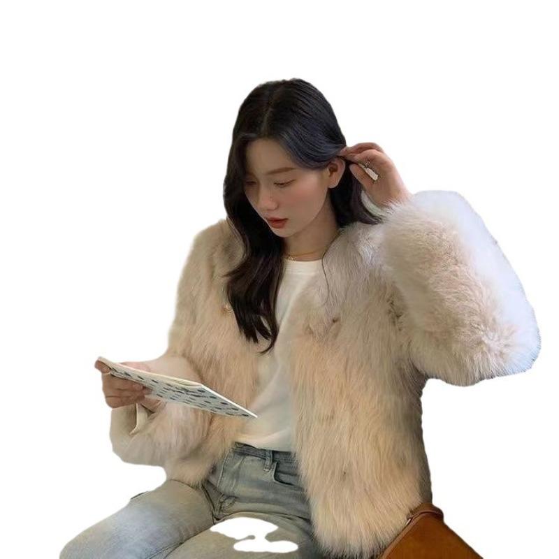 Fur jacket women's new winter collar imitation fox hair short small temperament fluffy women's clothing