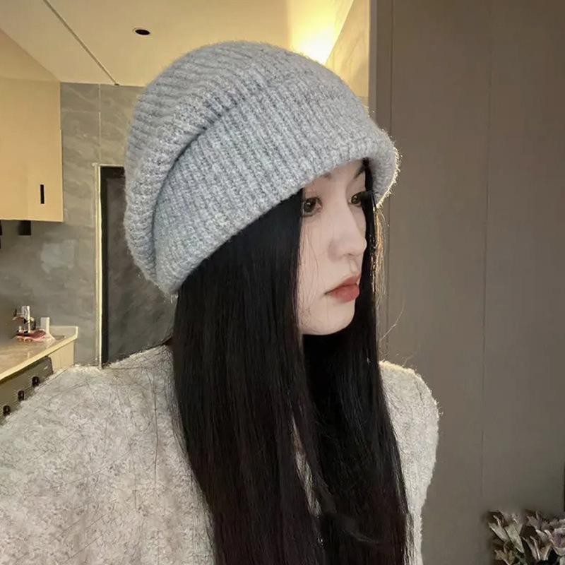 New Knitted Hat Women's Autumn and Winter Big Head Circumference Wool Hat Loose Stacking Hat Versatile Show Face Small Cold Hat