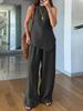 Ensemble Top Sans Manches et Pantalon Large pour Femme en 6 Couleurs