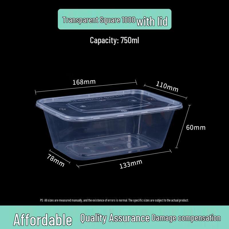 Yudefeng Round Transparent Disposable Food Containers with Lids, 50 Sets