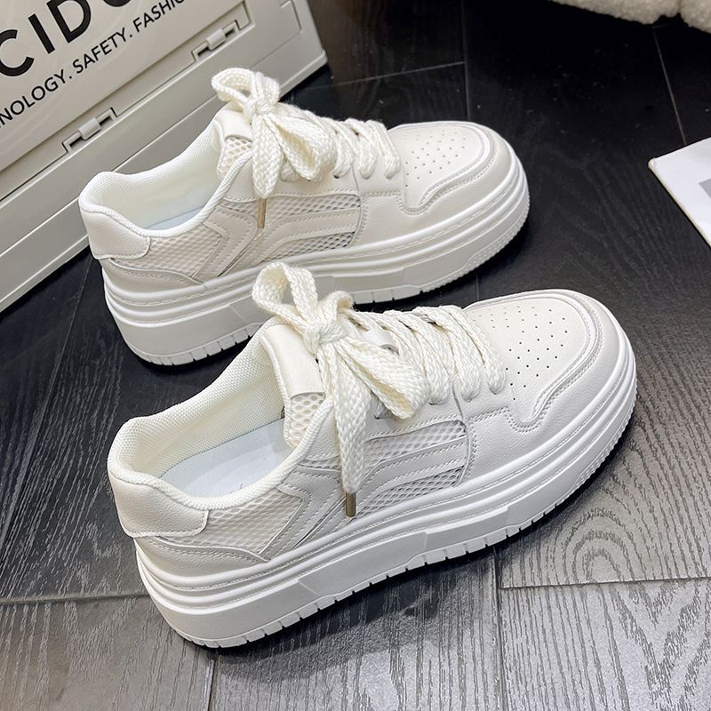 2025 new spring and summer versatile thick-soled heightening casual shoes niche original board shoes mesh breathable white shoes women