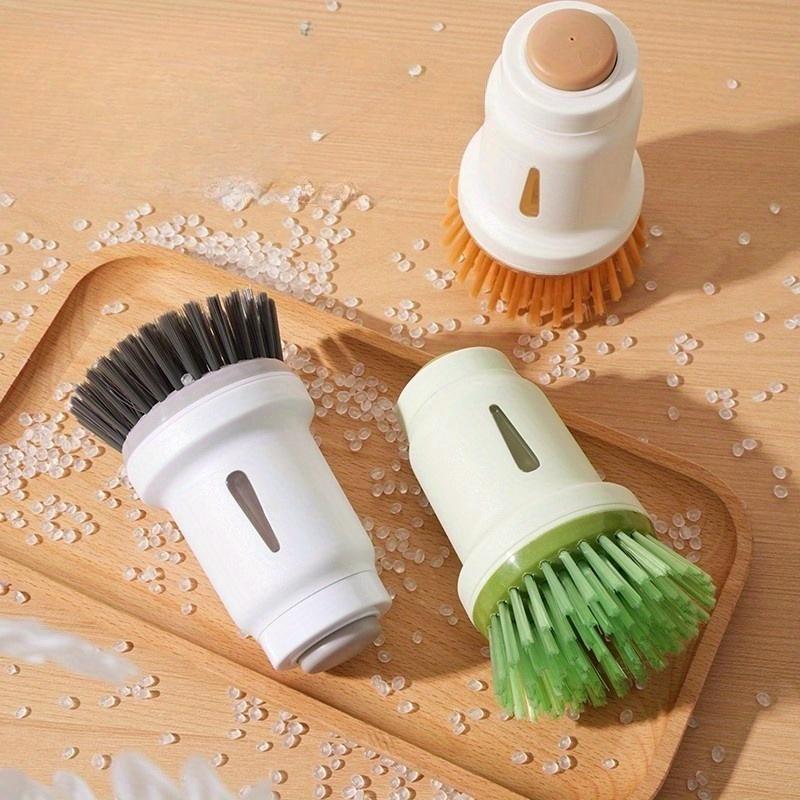 1pc Heavy Duty Press Type Dishwashing Brush with Non Slip Grip , Manual Scrubber for Pots, Pans, Plates , Non Scratch Kitchen, Bathroom Cleaning Brush
