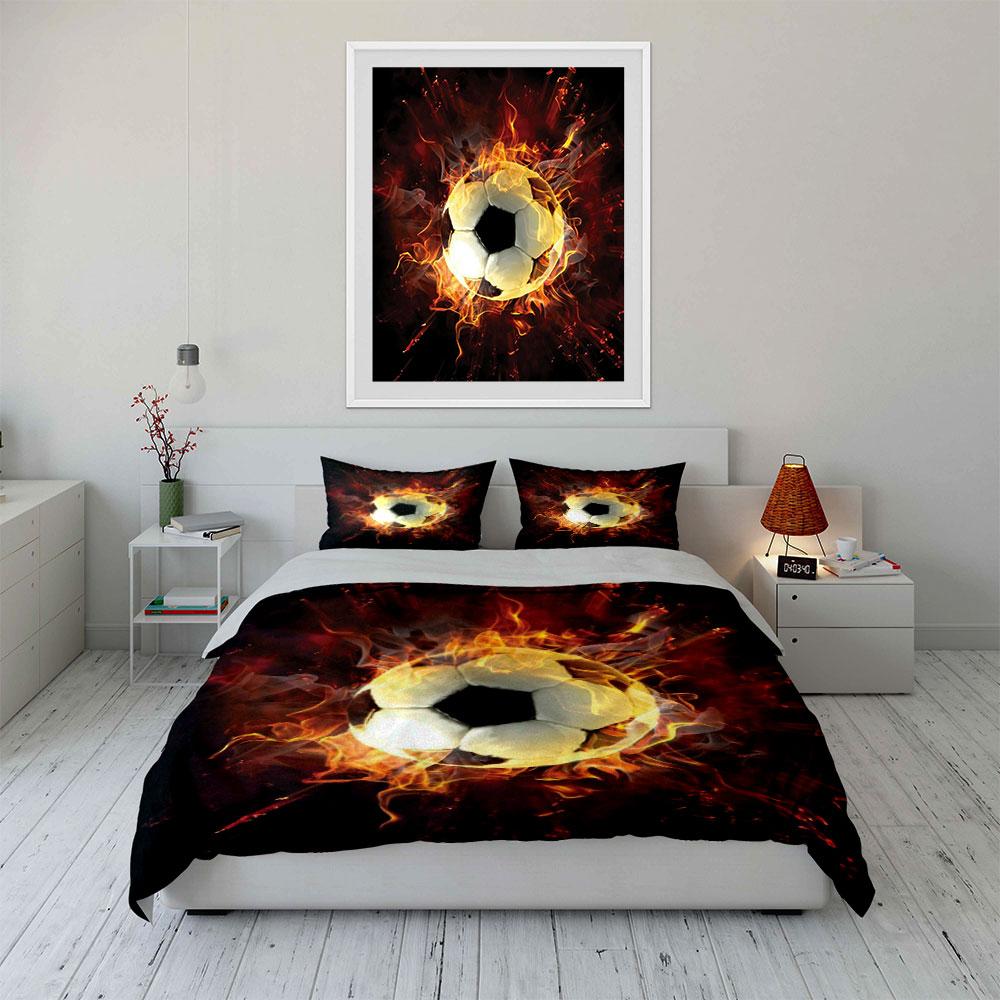 Flaming soccer ball design. Bedding sets Duvet cover sets Duvet covers Pillowcases(1 * Duvet Cover 2 * Pillowcases without duvet insert)