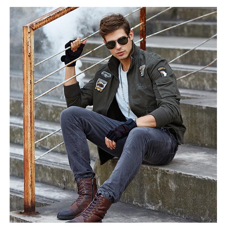 Frühling/Herbst 2025 Herren Militärstil Air Force One Jacke - Stehkragen, Reine Baumwolle, Große Größen, Freizeit