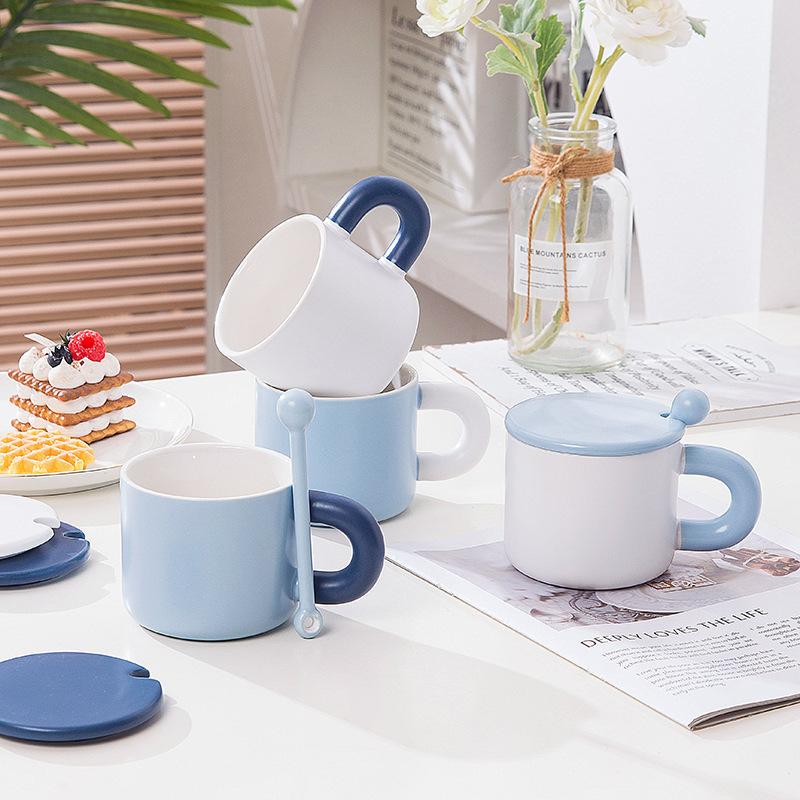 Creative Cartoon Ceramic Cup Cute Animal Mug with Lid Spoon Couple Water Cup Valentine's Day Cup Coffee Cup