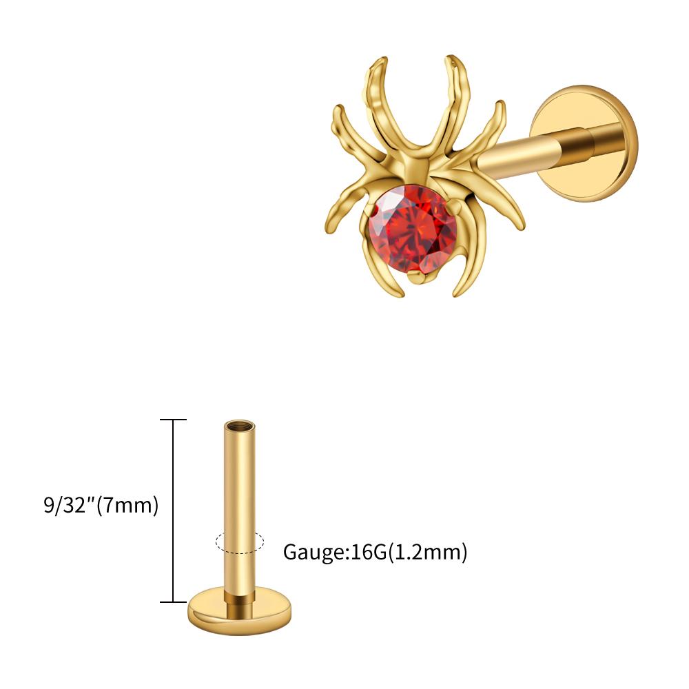 Right Grand ASTM F136 Titanium 16G CZ Spider Cartilage Earring Animal Spider Helix Tragus Lobe Stud Halloween Piercing Jewelry