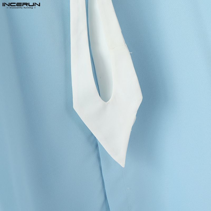 INCERUN Men Tie Lapel Neck Long Sleeve Solid Buttons Up Casual Oversized Shirts