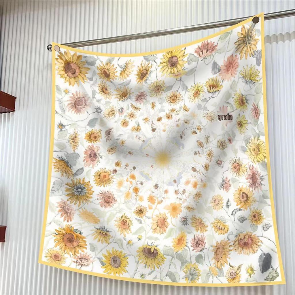 90cm Large Twill Silk Scarf: High-Quality, Fashionable Square Print, Versatile Shawl with Sun Protection