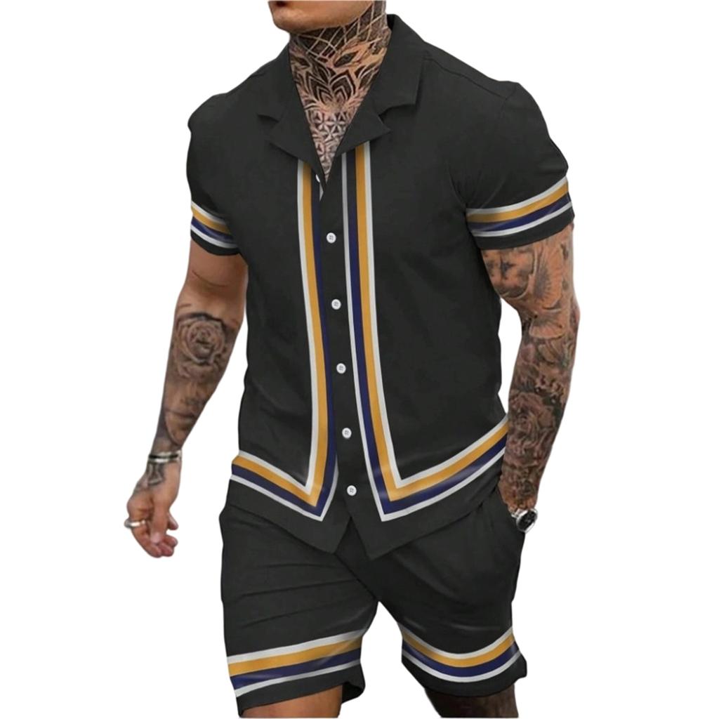Men  Sports  Leisure  Short  Sleeves  Shirt  Shorts  Two,Piece  Set