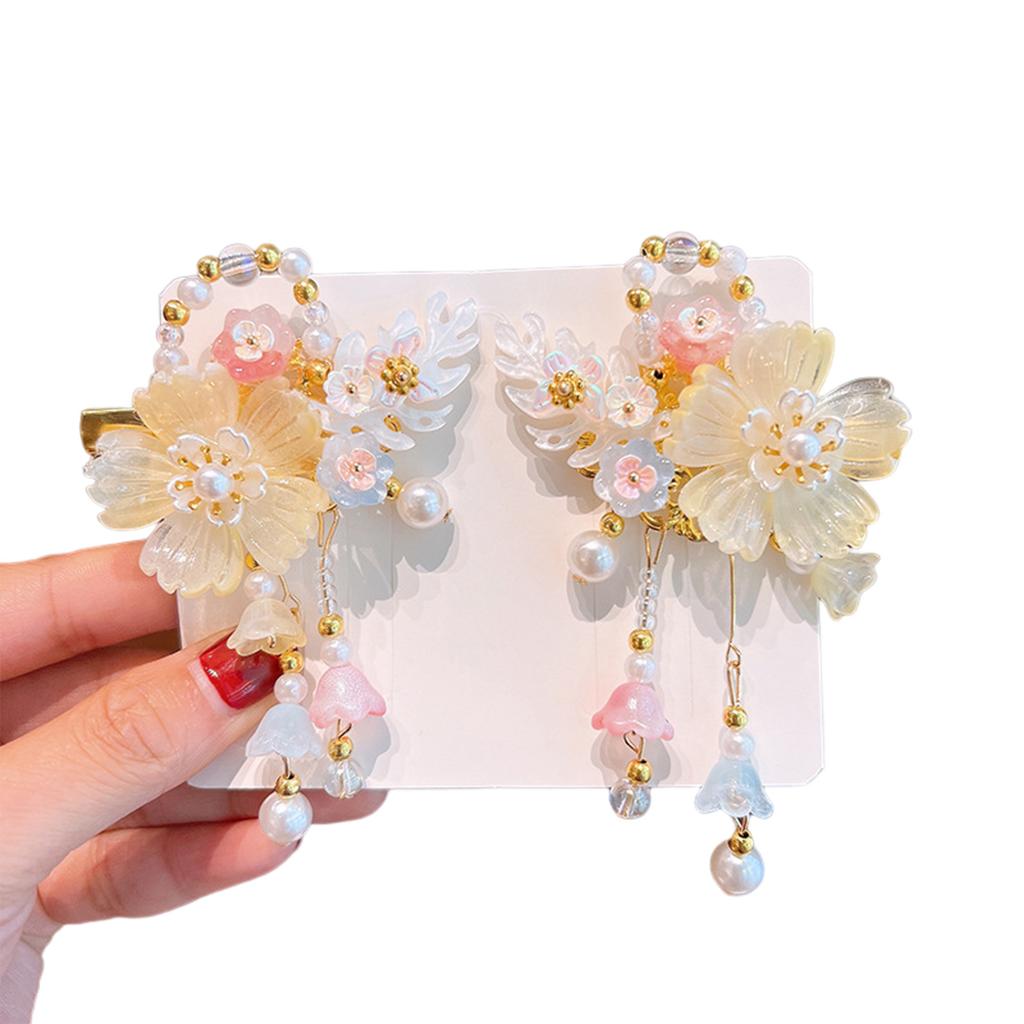 Ancient Vintage Tassel Hairpin Chinese Style Glass Colored Flower Hair Clip For Women Girls Elegant Hanfu Jewelry Hair Accessory