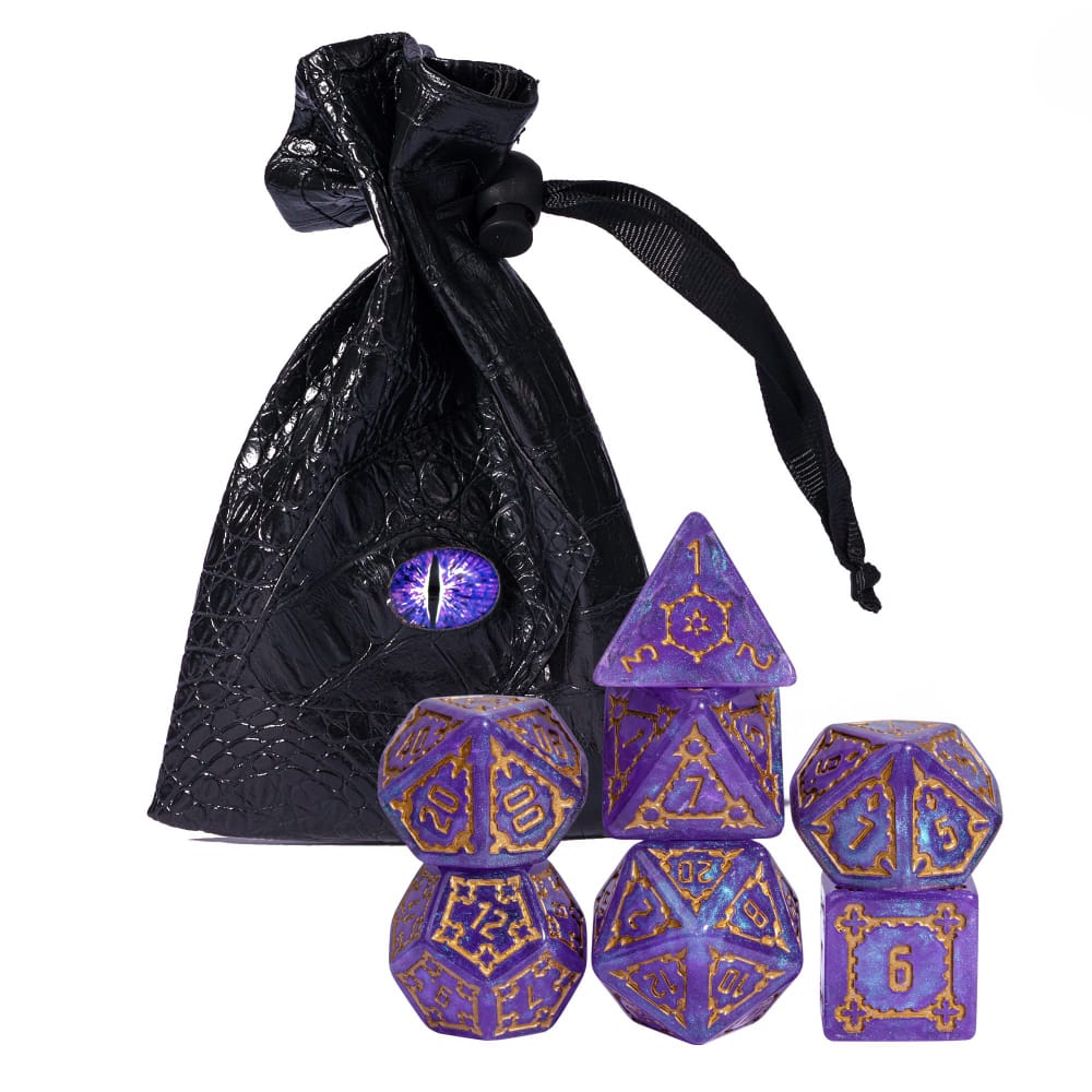 Cusdie 25mm Riesige DND Würfel Schlossmuster Harz Polyedrisches Würfelset mit Lederbeutel für D&D Pathfinder Rollenspiel Brettspiele