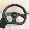JDM D Shape Red Stitching Leather Steering Wheel Flat Dish Racing Sports Gaming Steering Wheel