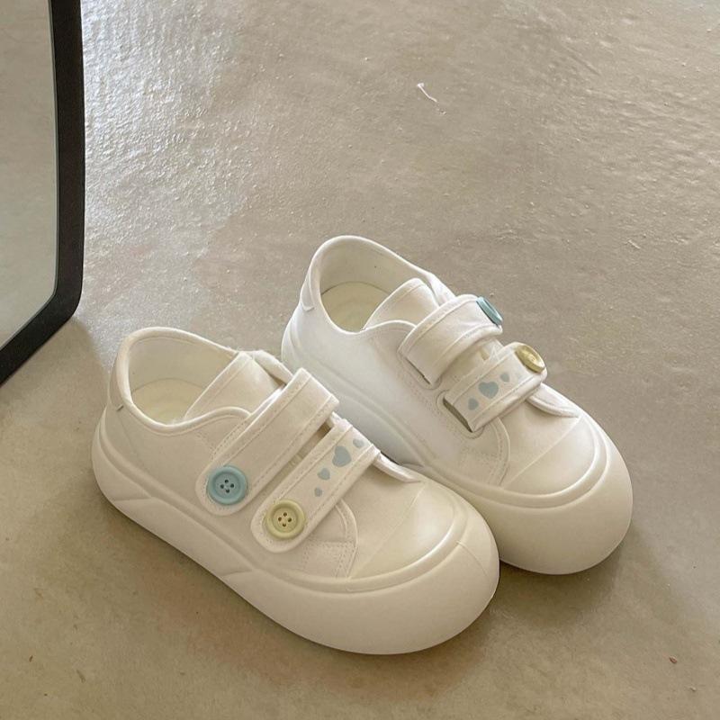 

Autumn new canvas shoes breathable board shoes thick-soled thin Velcro bread shoes 40 білий