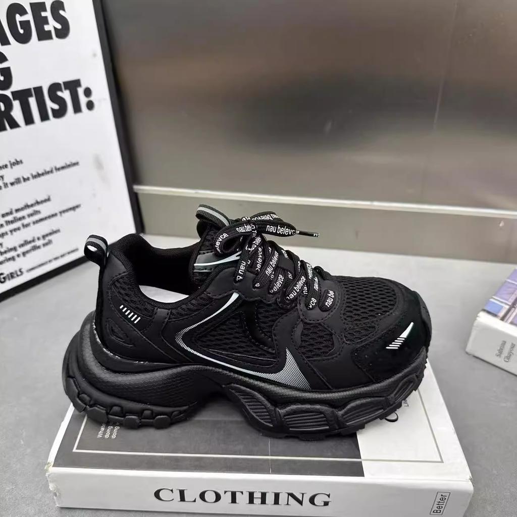 Little monster sports dad shoes girl 2025 autumn new leather casual platform mesh versatile travel running shoes