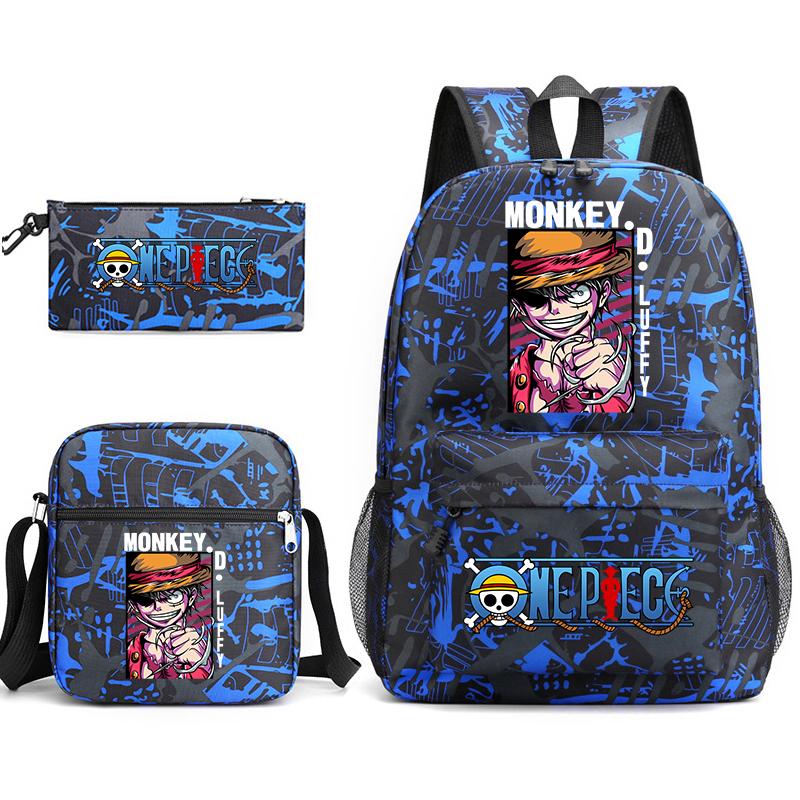 One Piece Luffy Anime Print Student Backpack Set Shoulder Bag Pencil Case Boys Girls School Bags