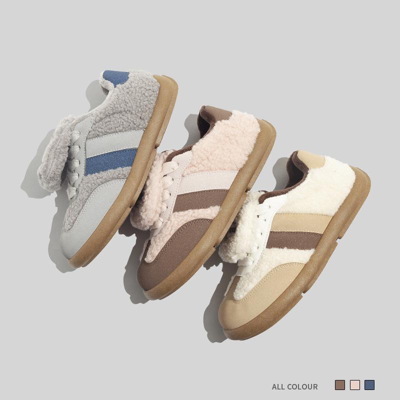 Belle round head velvet German training shoes ugly cute mango wide head thickened warm flip puff student board shoes
