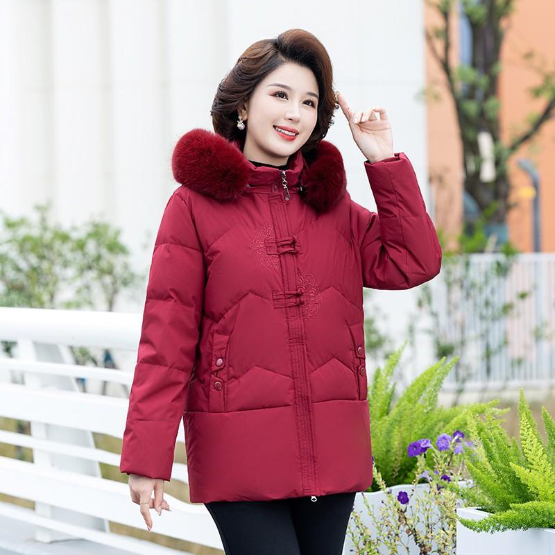 Plus Size Elderly Women Winter Down Coat Thick Warm Hooded Outerwear