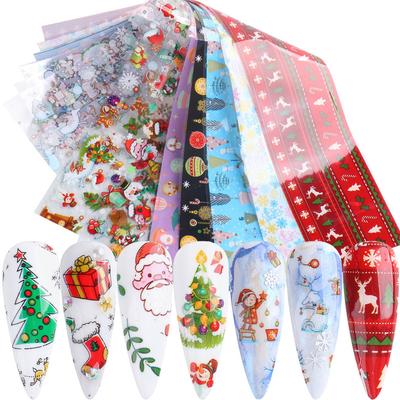 10 Sheet Winter Xmas Nails Transfer Foil Christmas Santa Claus Elk Colorful Starry Sky Paper DIY Stickers for Manicure Tips