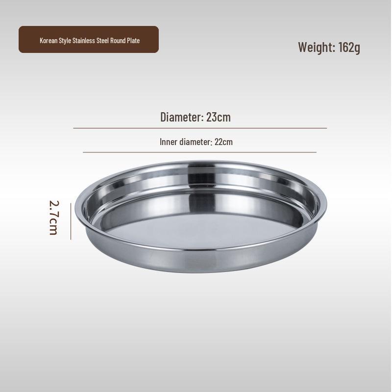Korean Style Stainless Steel Round Golden Tray for Cold Noodles, Rice, or Steaming – Thickened Flat Bottom Plate