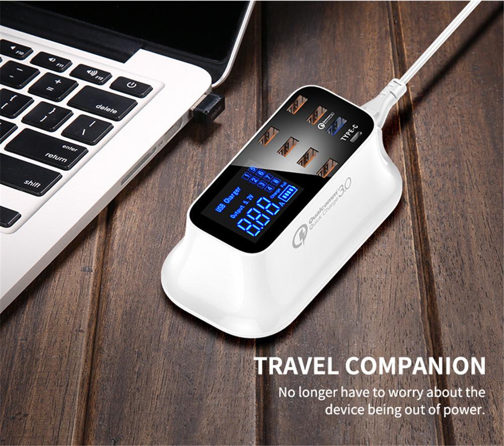 Phone Charger 8 USB Ports LCD Display Smart Charging Station Travel Portable Charger for iPhone Samsung Xiaomi