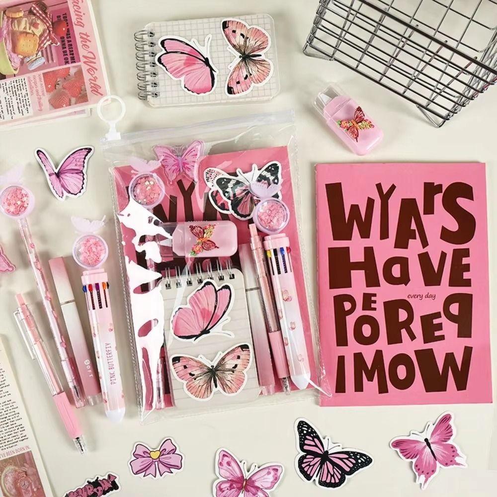 9 In 1 Butterfly Stationery Set INS Highlighter Pen Study Stationery Gifts Pencils Erasers Ballpoint Pen Office Stationery Kit
