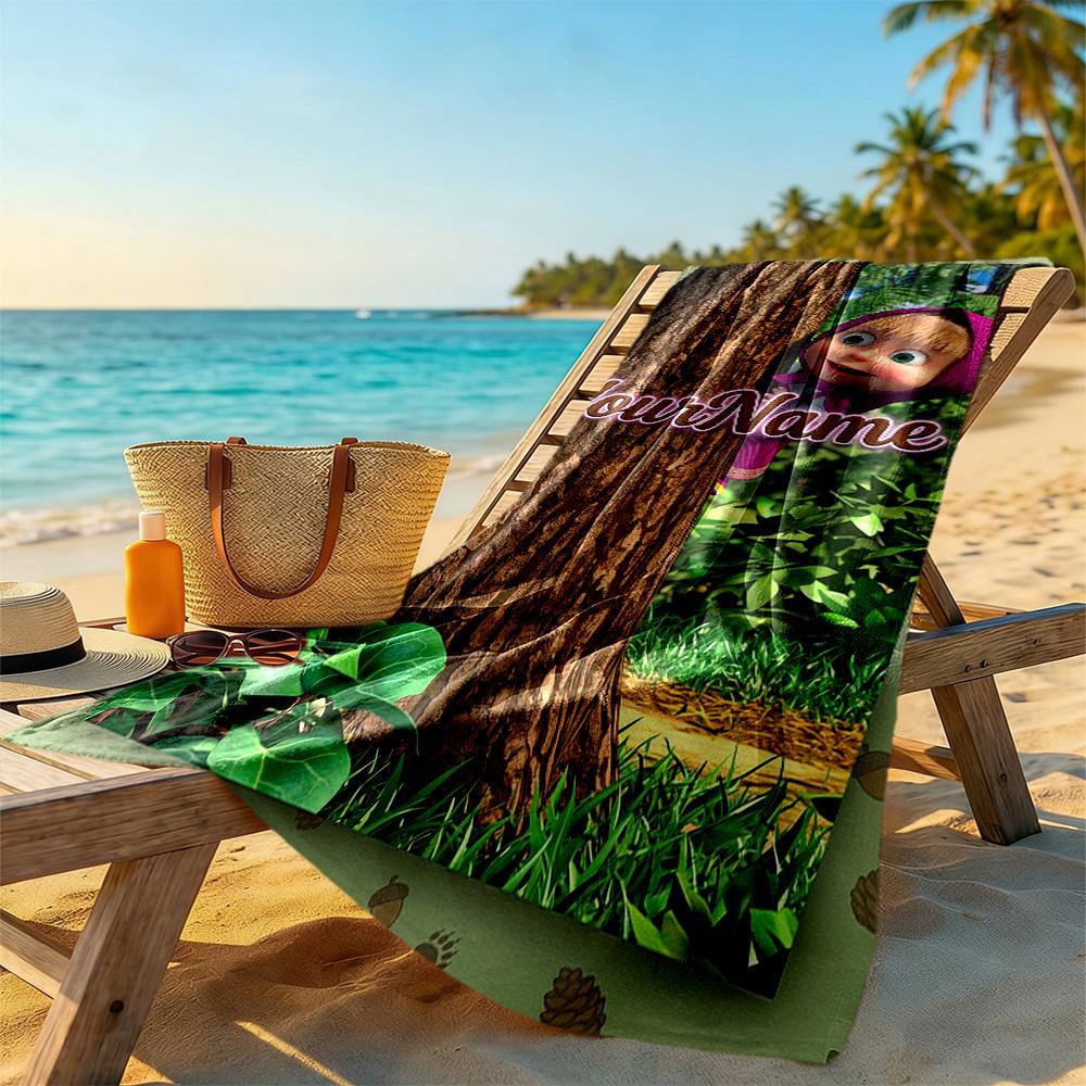 Masha Bear Personalized Name Beach Towel Super Soft Microfiber Quickdry Fabric Perfect for Traveling Yoga Camping and Swimming