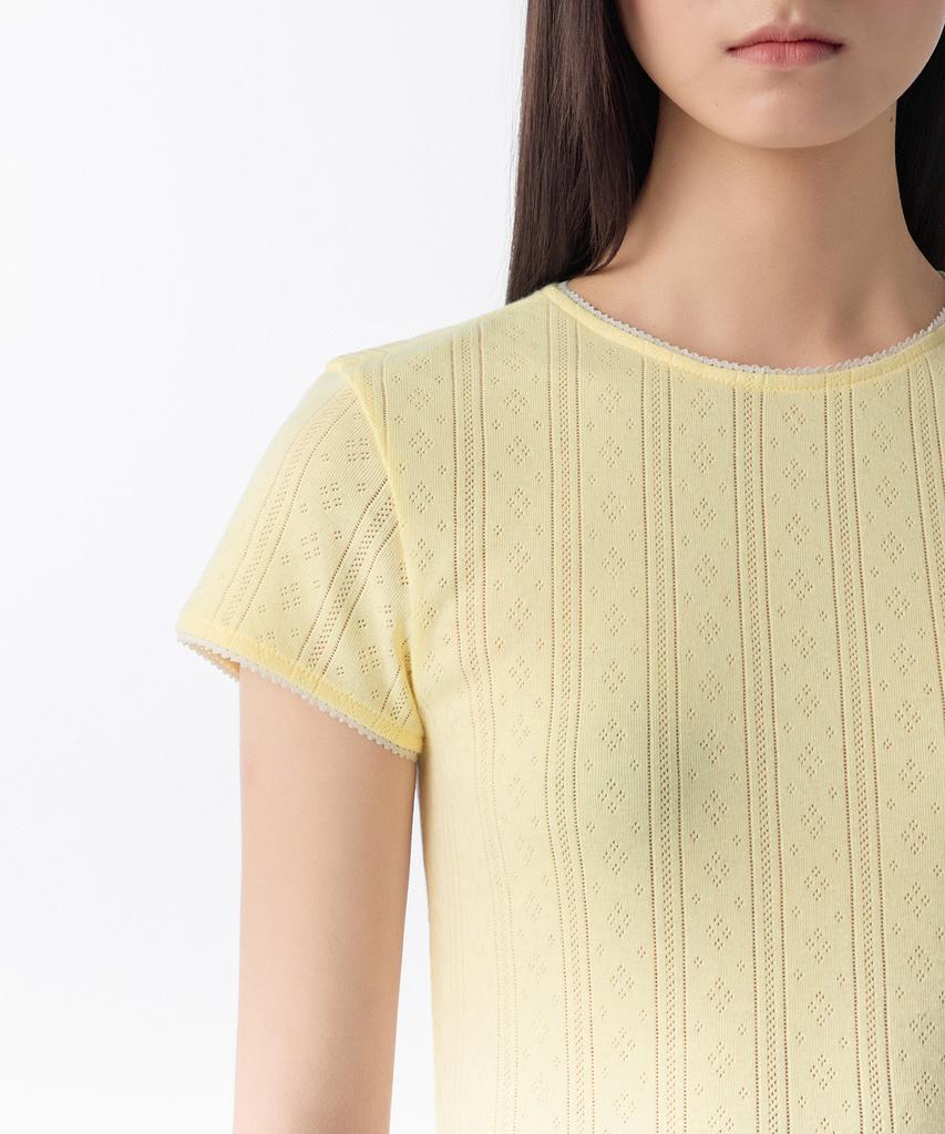 MUSINSA STANDARD WOMAN Women'S Pointel Lace Crew Neck T-Shirt [Butter]