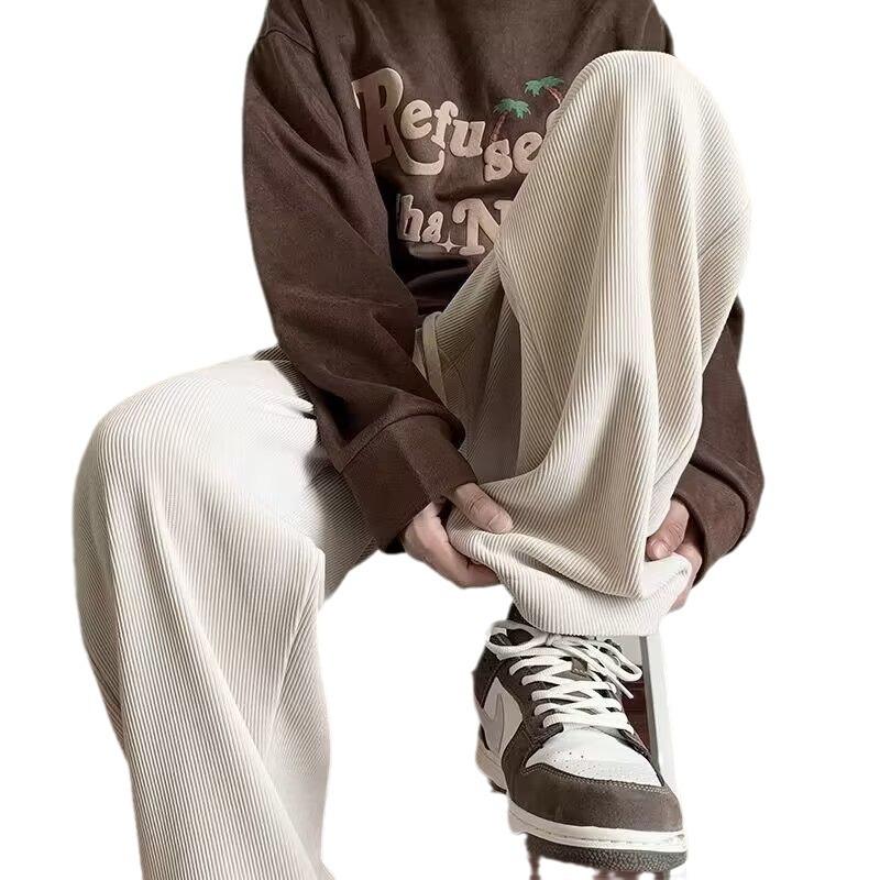 Men's Trendy American-Style Corduroy Wide-Leg Pants - Heavy Drape, Loose Straight Fit, Casual Trousers for Spring and Autumn