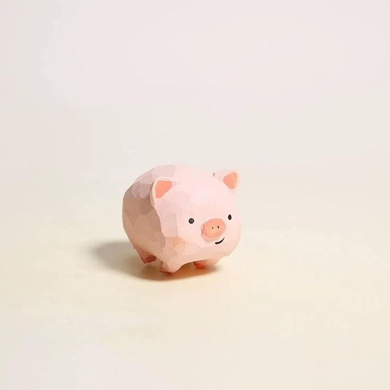Handmade Wood Carving Pig Car Ornaments Office Computer Desktop Decorations Birthday Gifts