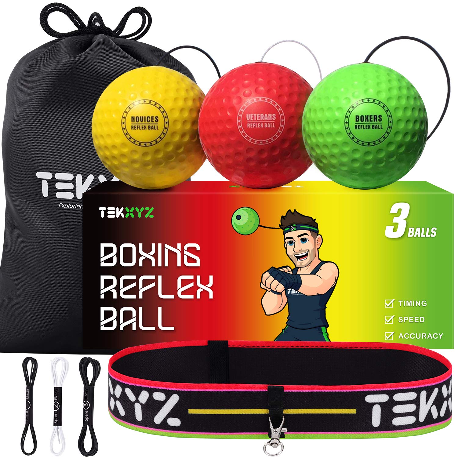 

TEKXYZ Boxing Reflex 3 уровня сложности, боксерский мяч, мягче теннисного мяча, отлично подходит для отработки навыков ударной техники и тренировки координации рук и глаз