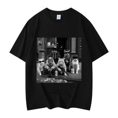 Funny Cat Gang Graphic T Shirts Womens Fashion Vintage Short Sleeve T-shirt High Quality  T-shirts  T Shirt Women