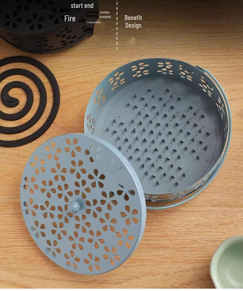 Fireproof Anti-Scald Mosquito Coil Holder with Lid - Iron Incense Burner for Indoor Use