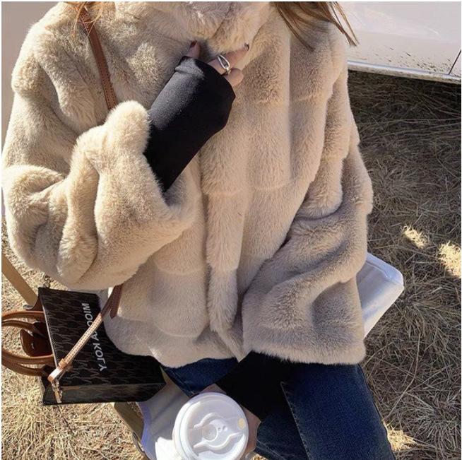 

Зимнее новое пальто из искусственного меха норки, женское пальто из овечьей шерсти со стойкой, имитация ленивого кролика, короткое пальто, тренд XXL