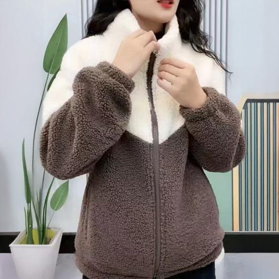 Women's Fuzzy Fleece Jacket Zip Up Stand Collar Sherpa Coat Fall