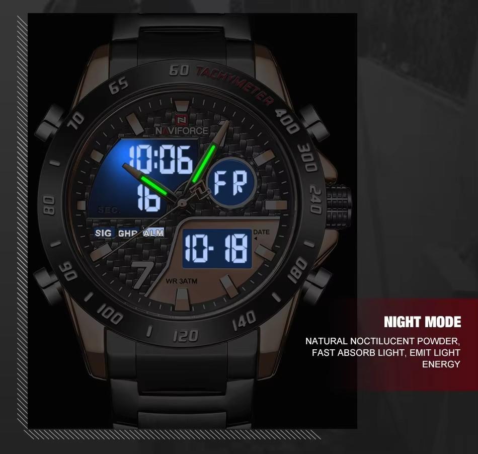 Nouvelle Montre-Bracelet Numérique LED de Luxe NAVIFORCE Homme Lumineuse Étanche Montres à Quartz pour Hommes Horloge Originale en Acier Inoxydable 9171