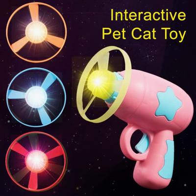 Jouet pour Chat Lanceur de Disque Volant LED Jeu Intérieur Extérieur Jouet Éblouissant de Suivi Nocturne à Hélice Tournante