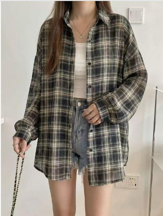 Giacca Camicia a Quadri Estiva 2025 da Donna - Stile Pigro, Top Protezione Solare