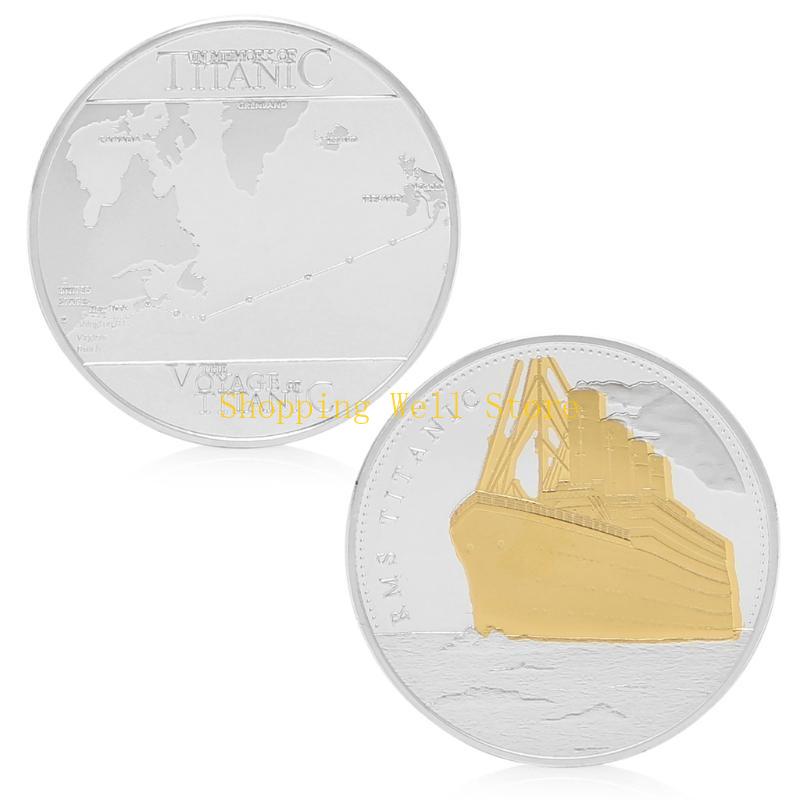 

KX4B Titanic Two-color Coin Titanic Sailing Route Love Commemorative Coin Craft Coin Iron Alloy Material Gifts for Collectors срібний