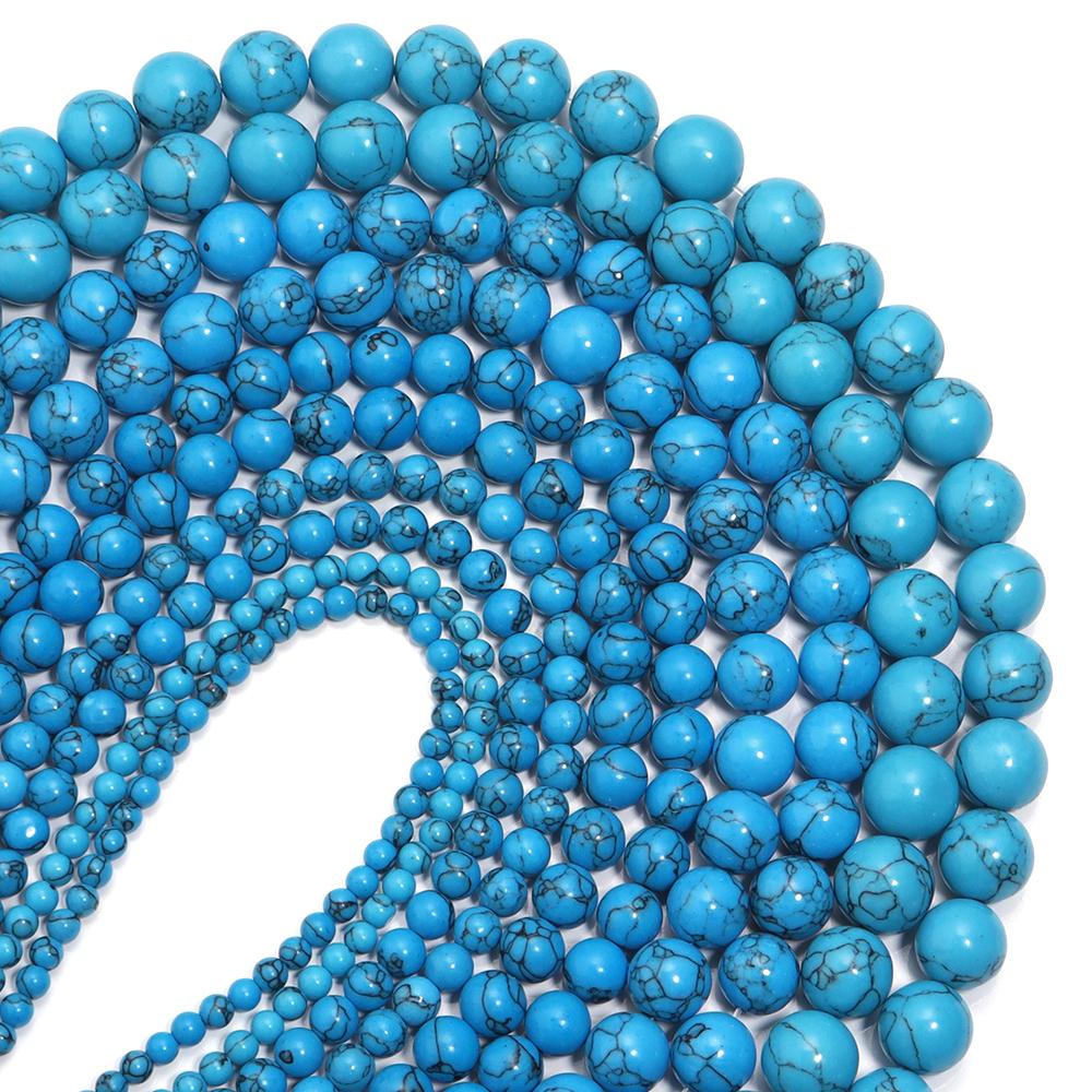 4 6 8 10 12mm Natural Blue Turquoises Stone Beads Round Loose Spacer Beads For Jewelry Making DIY Bracelet Necklace Accesories