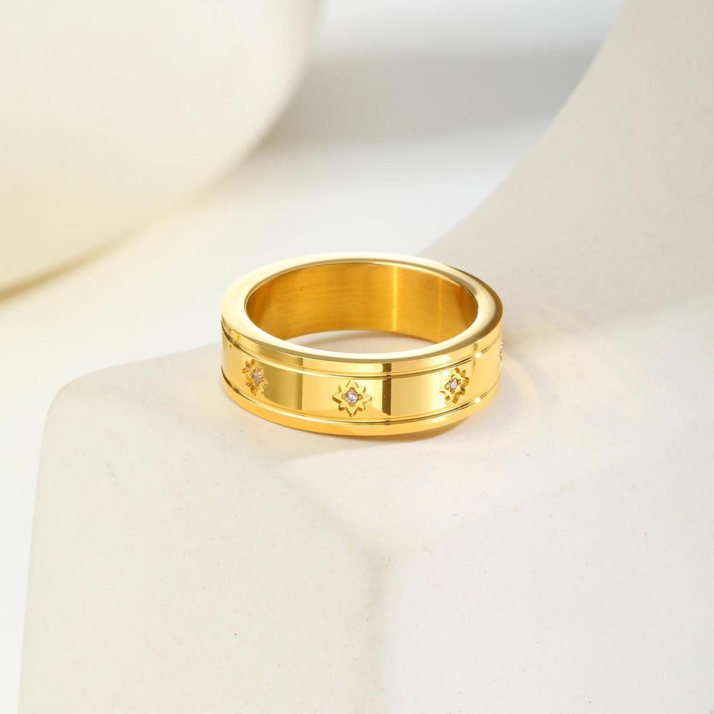 Waterproof Zircon Star Rings for Women No-tarnish, Stainless Steel Wedding Brand Hypoallergenic Jewelry