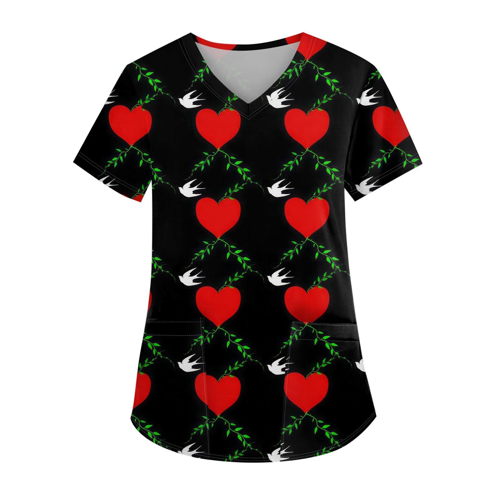 

Женская мода с v-образным вырезом, короткими рукавами и карманами, топы с принтом XXXXL чёрный