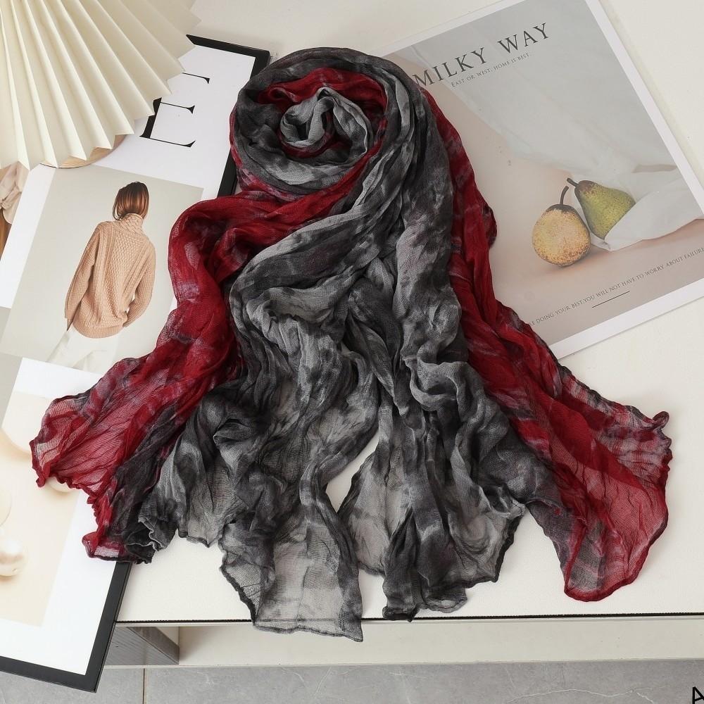 Tie Dye Gradient Cotton Linen Scarf Vintage Retro Pleated Printed Scarf Luxury Brand Designer Long Shawl Wrap For Autumn Winter