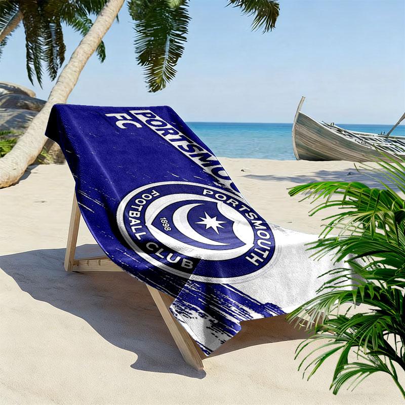 Portsmouth FC Print Beach Towel, Large Soft Quick Dry Towel for Beach Camping Swimming